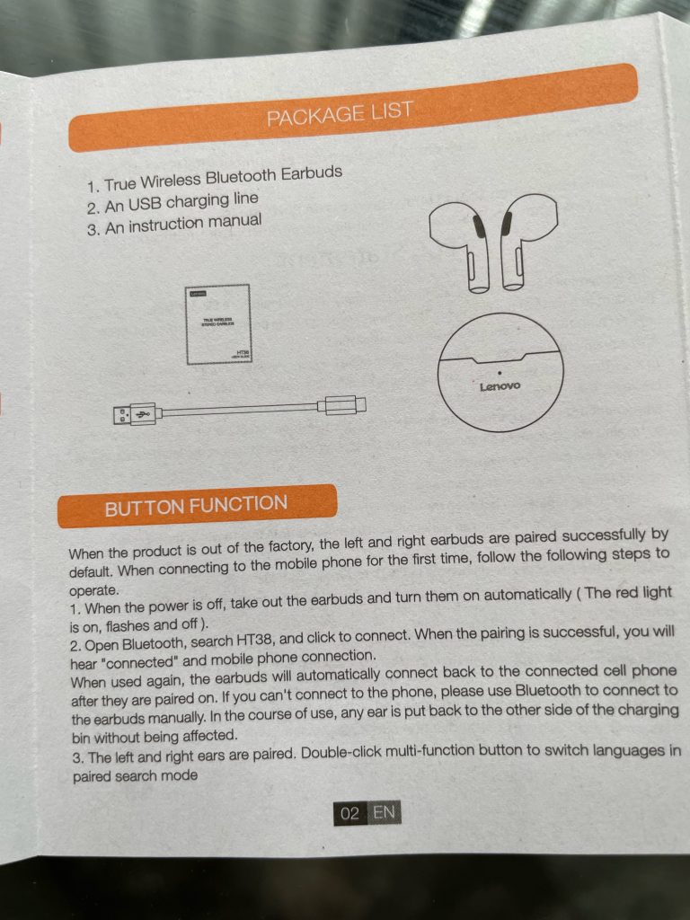 thinkplus ht38のイヤホン説明書