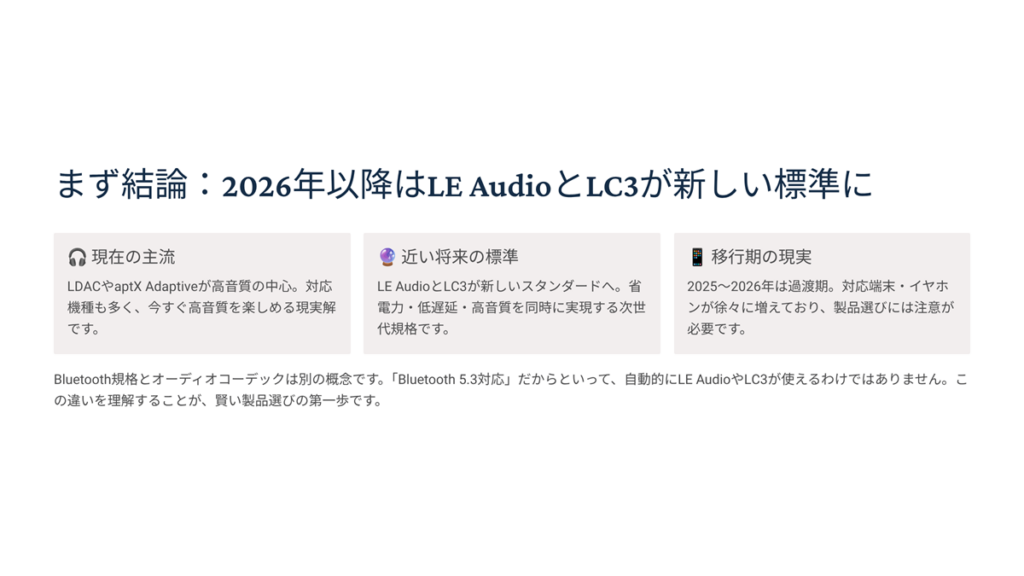 2026年以降はLEAudioとLC3が新しい標準に