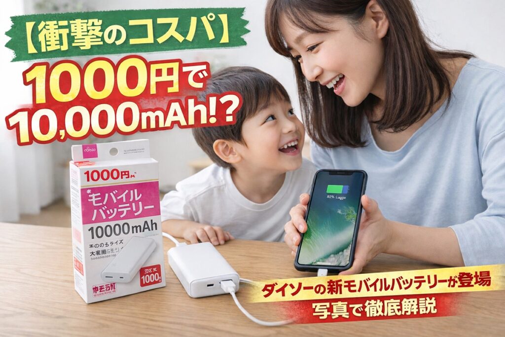 衝撃　1000円　10000mAh ダイソーモバイルバッテリー