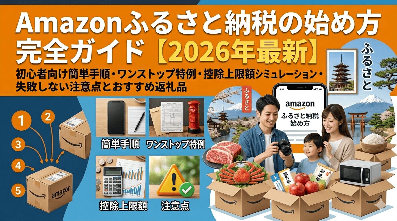 Amazonふるさと納税の始め方完全ガイド【2026年最新】|初心者向け簡単手順・ワンストップ特例・控除上限額シミュレーション・失敗しない注意点とおすすめ返礼品