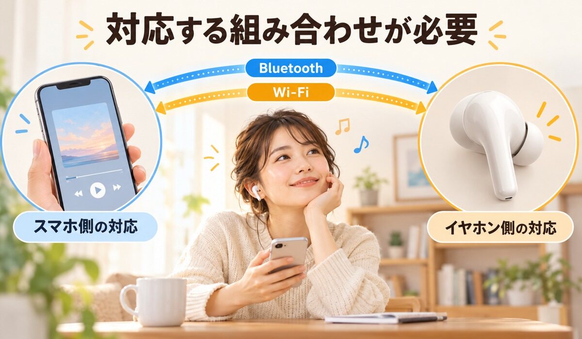 対応スマホとイヤホンの間でBluetoothとWi-Fiを活用する考え方